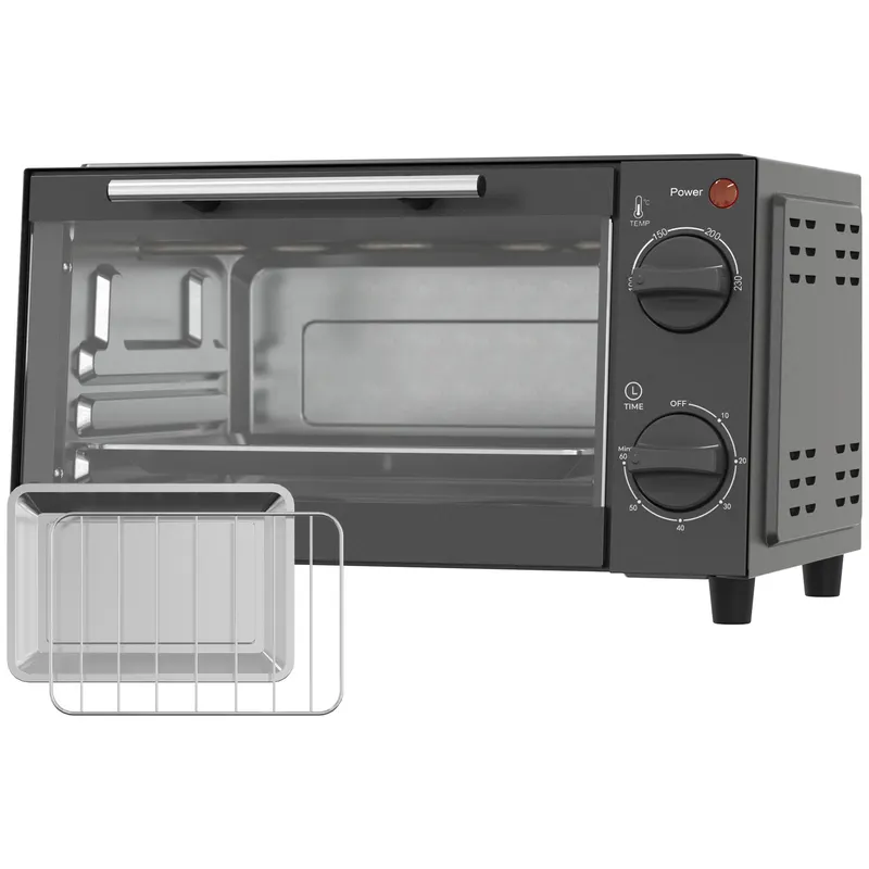 HOMCOM Mini Cuptor Electric 9L Cuptor Electric de Masă 750W cu Temperatură Reglabilă Temporizator 35x24,6x20 cm Gri