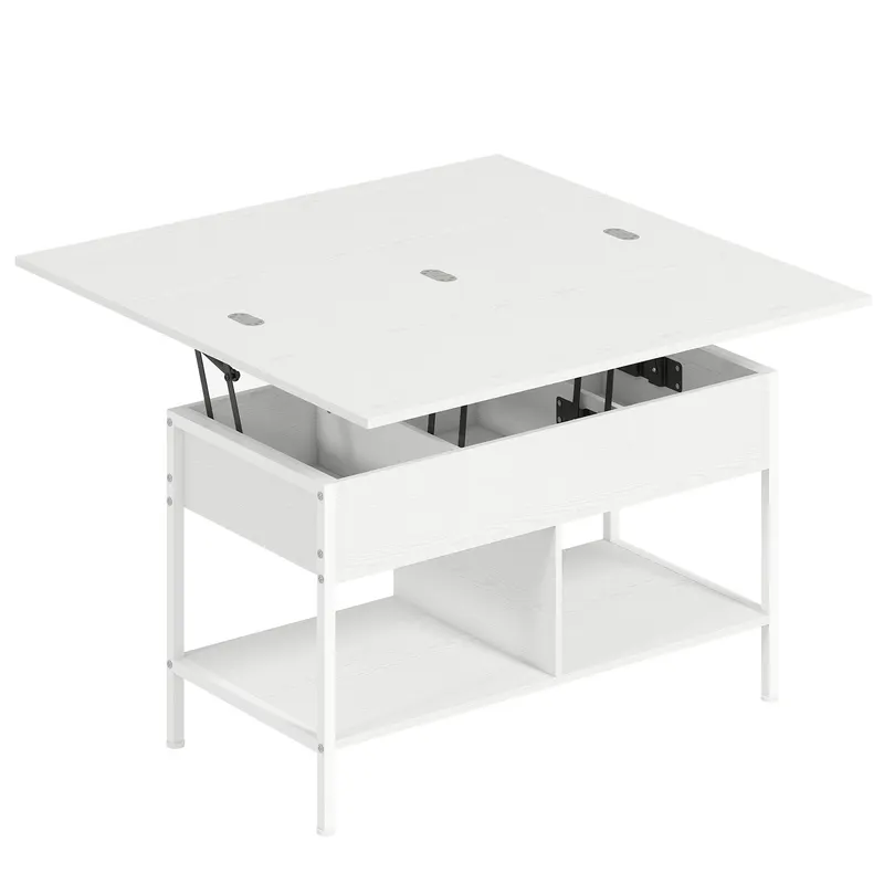 HOMCOM Masă de cafea ridicabilă și extensibilă, masă de living cu compartiment ascuns rafturi deschise, 98x49x55cm, alb