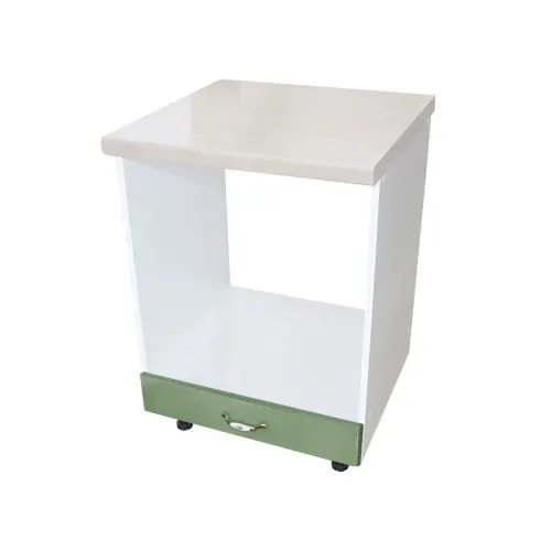 Corp pentru cuptor incorporabil cu sertar, Zebra, Alb/MDF Verde, cu blat travertin, 60 x 85 x 60 cm