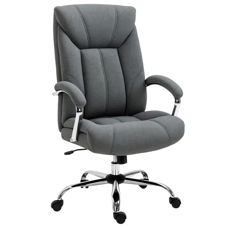 Vinsetto Scaun de birou cu funcție de balans, scaun ergonomic cu brațe capitonate, suport pentru cap ajustabil, scaun de birou rotativ cu spătar din nailon Gri 65 x 78 x 110-118 cm