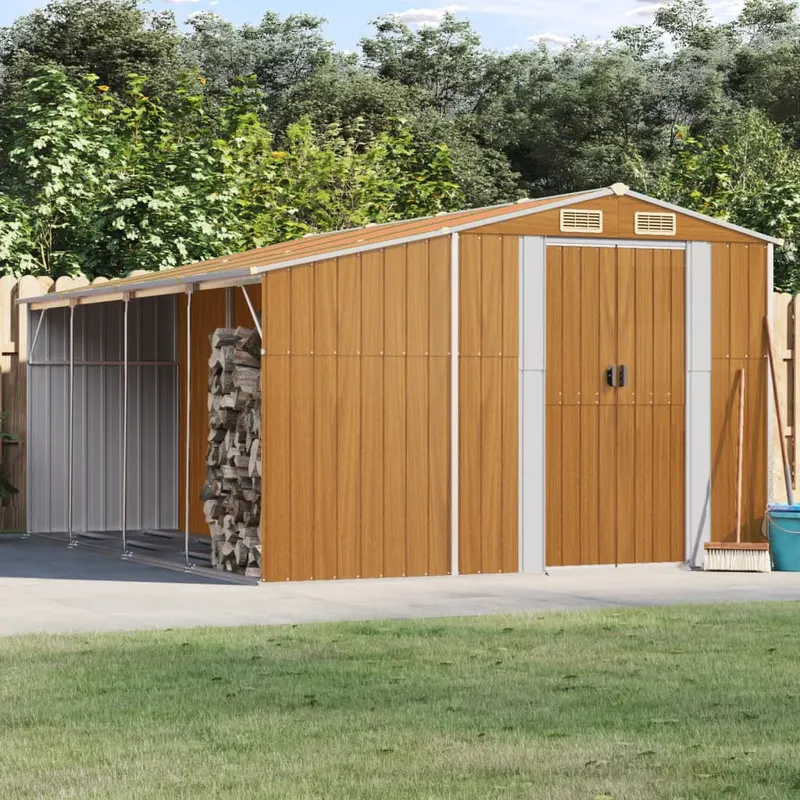 Sopron de gradina maro deschis 277x365,5x179 cm otel galvanizat
