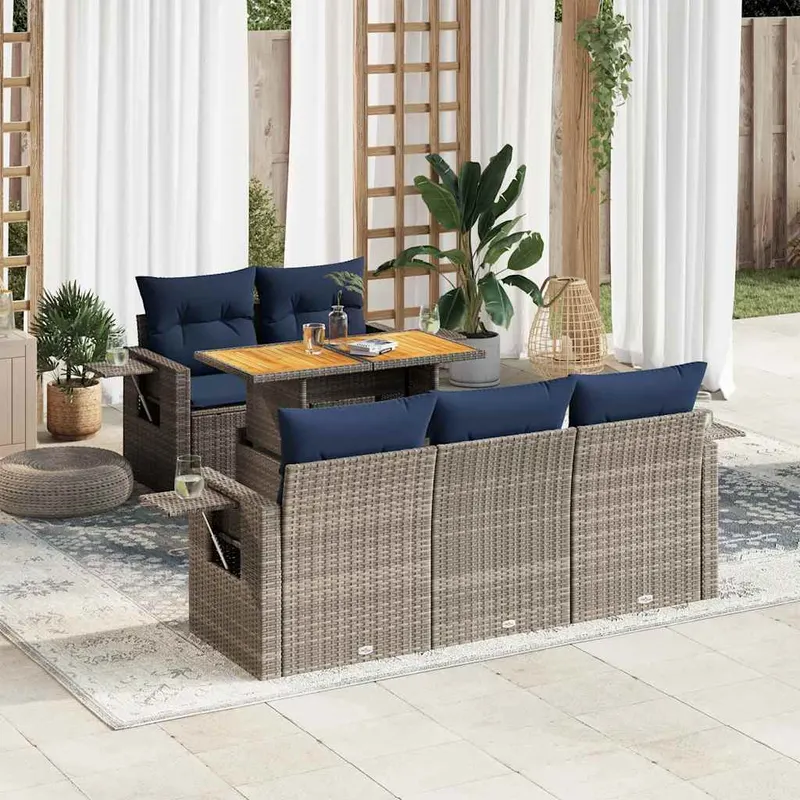 Set mobilier gradina cu perne, 6 piese, gri, poliratan