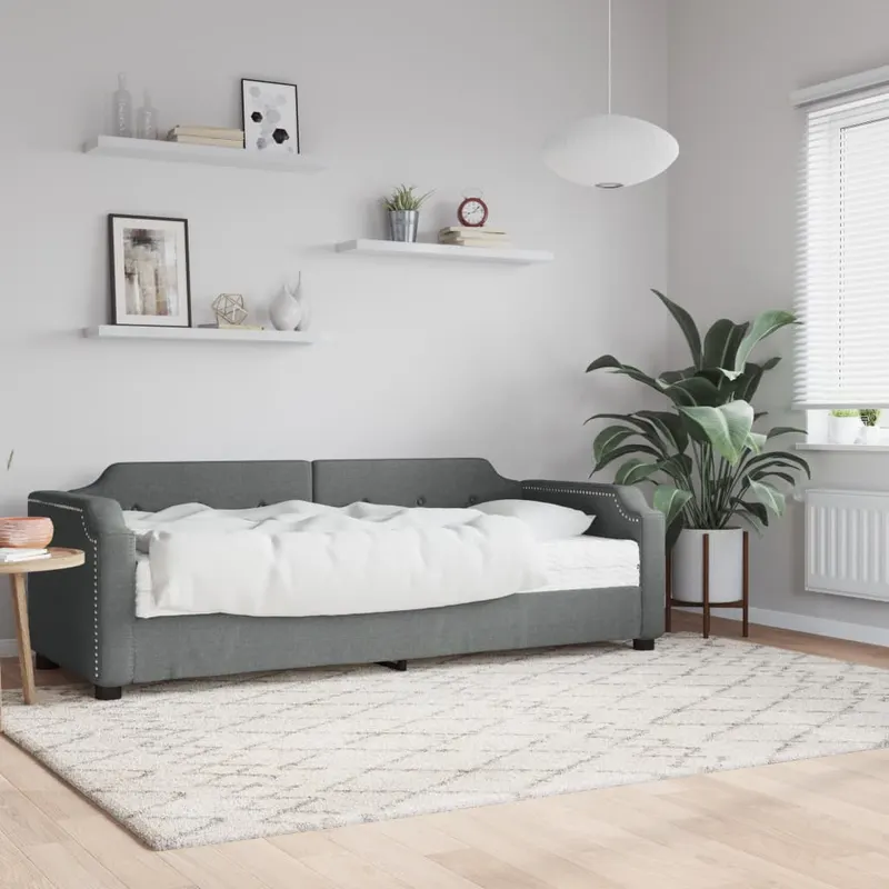 pat de zi cu saltea, gri inchis, 90x200 cm, textil