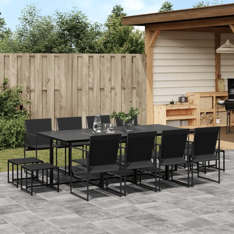 set mobilier de gradina, 13 piese, negru, textilena