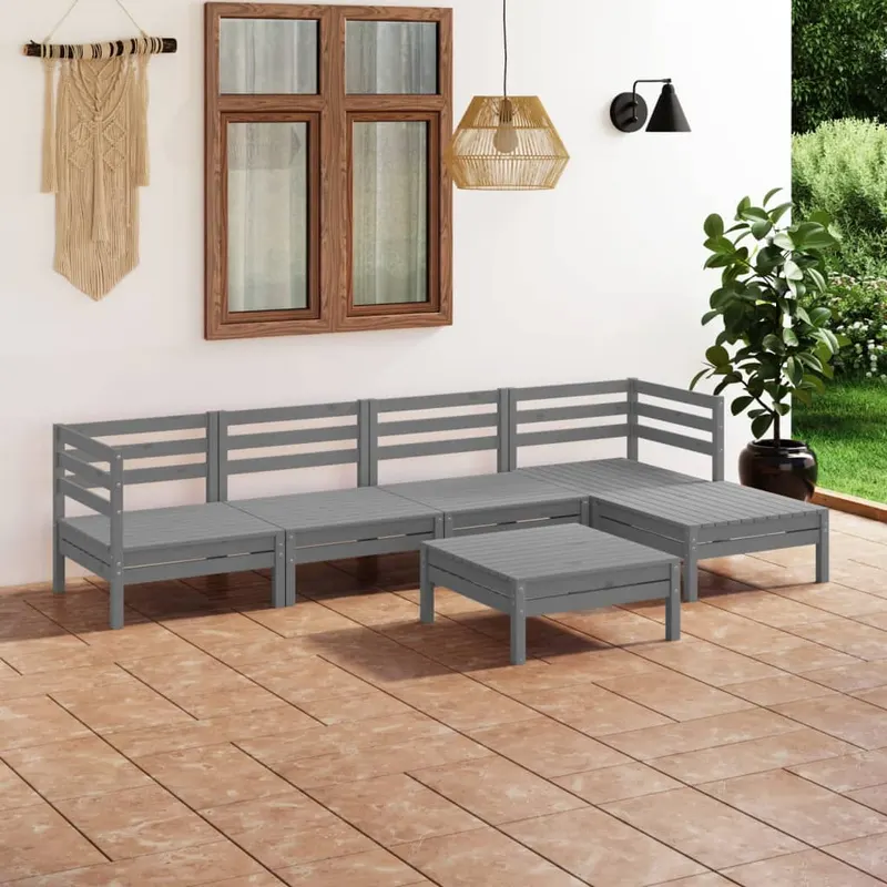 set mobilier de gradina, 6 piese,gri, lemn masiv de pin