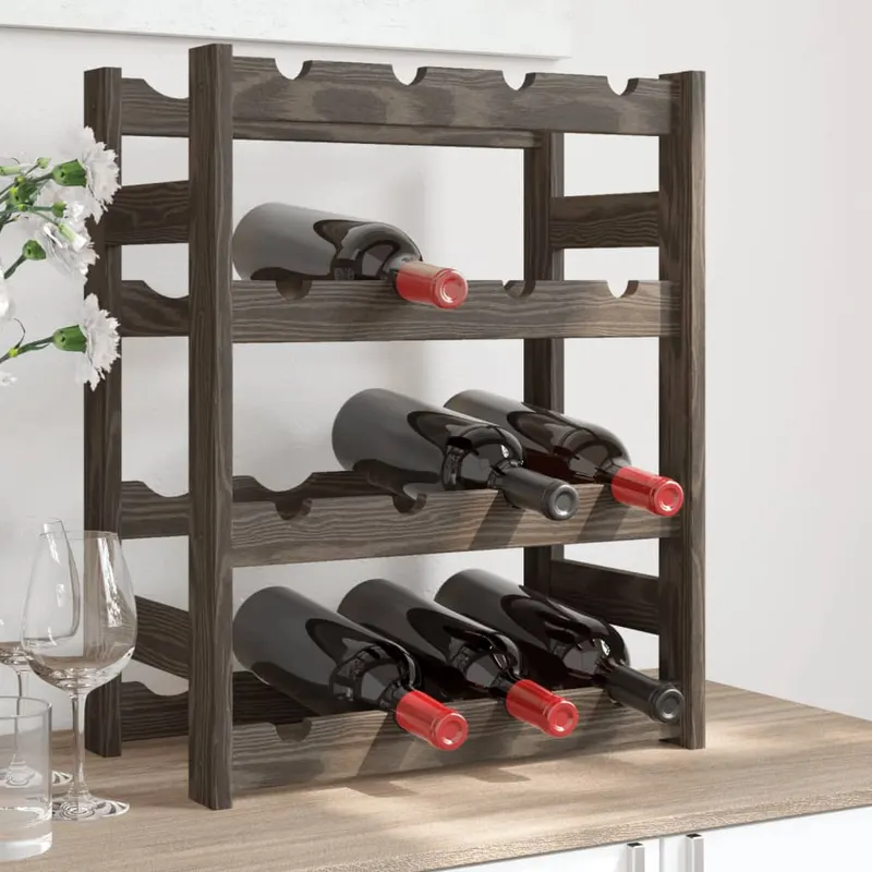 suport sticle de vin, 16 sticle, gri, lemn masiv de pin