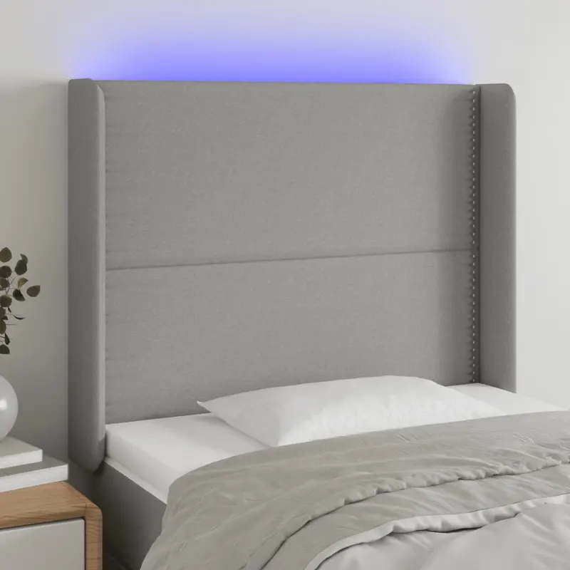 tablie de pat cu led, gri deschis, 103x16x118/128 cm, textil