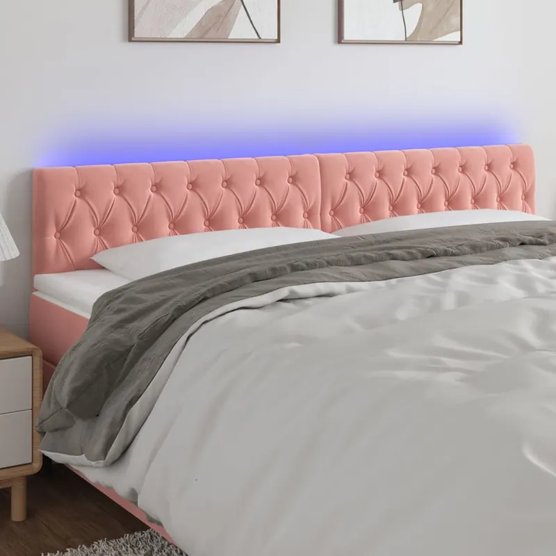 tablie de pat cu led, roz, 200x7x78/88 cm, catifea