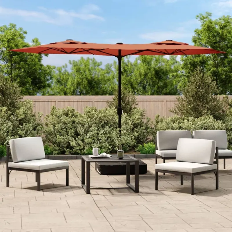 umbrela de gradina cu doua capete/led-uri, caramiziu 316x240 cm