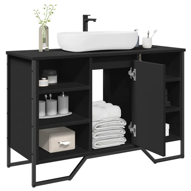 dulap pentru chiuveta baie, negru, 91x35x60 cm, lemn prelucrat