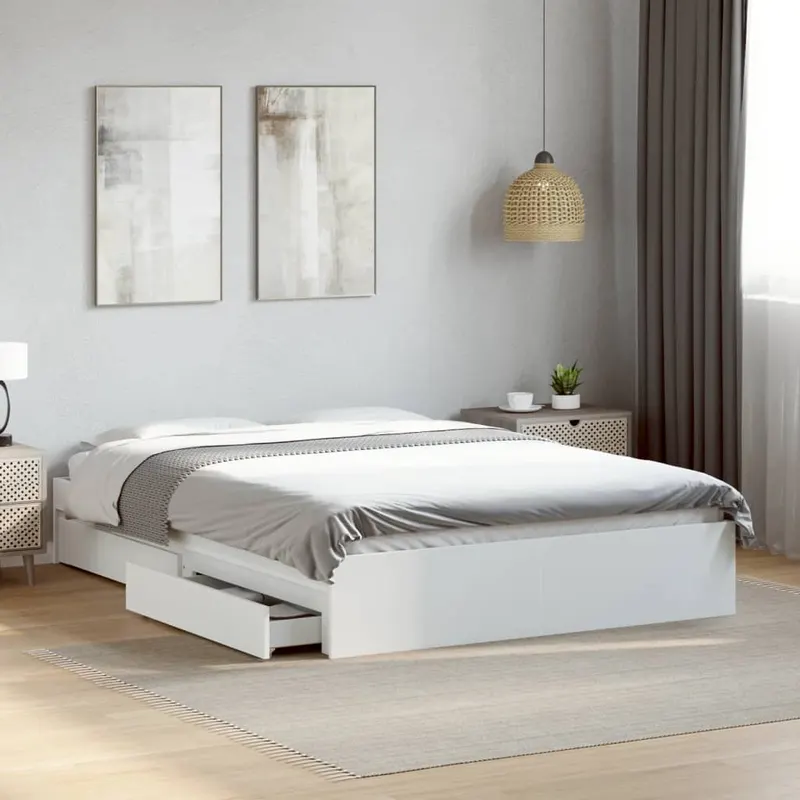 cadru de pat cu sertare, alb, 120x200 cm, lemn prelucrat