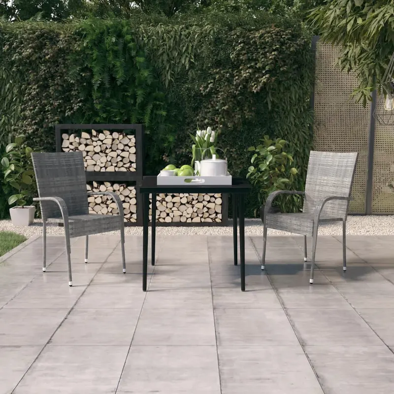 set mobilier de gradina, 3 piese, gri si negru