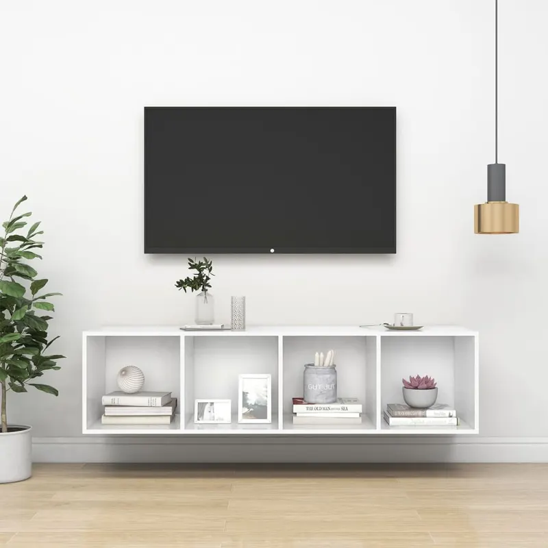 dulap tv montat pe perete, alb, 37x37x142,5 cm, pal