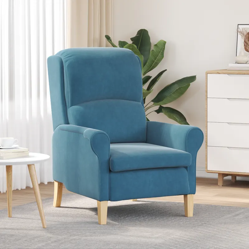 fotoliu albastru albastru tesatura, lemn standard ergonomic
