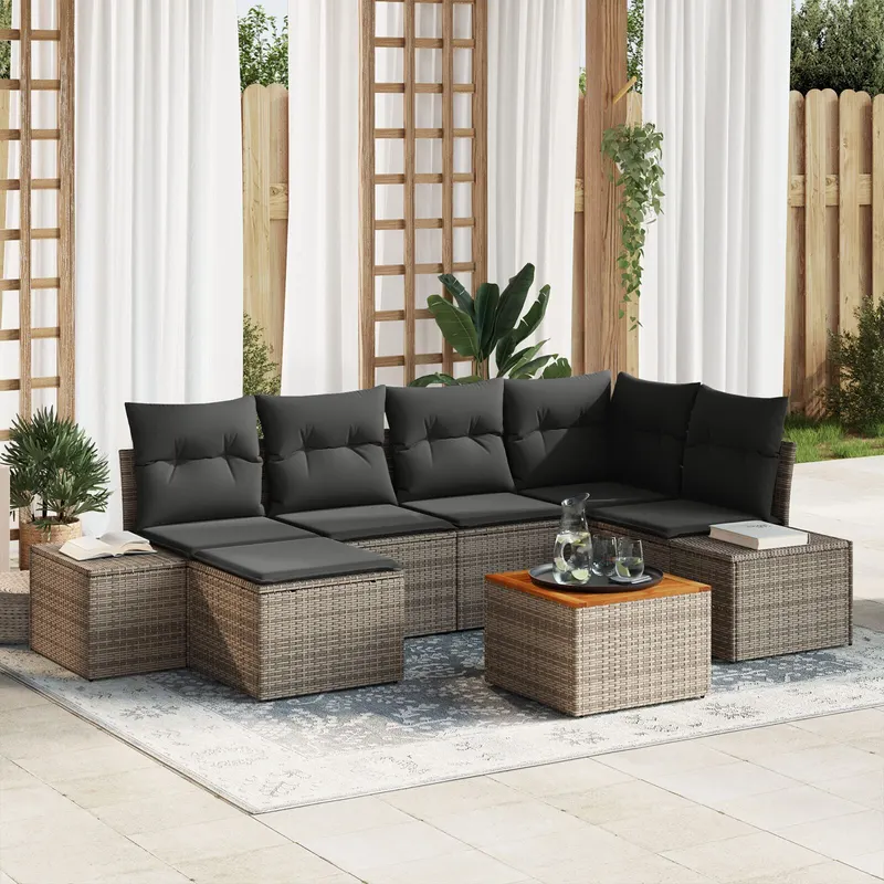 set de canapele de gradina cu perne gri poliratan acacia