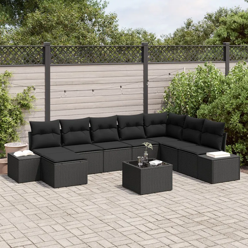 set canapea gradina 9 piese cu perne bej din rattan poli