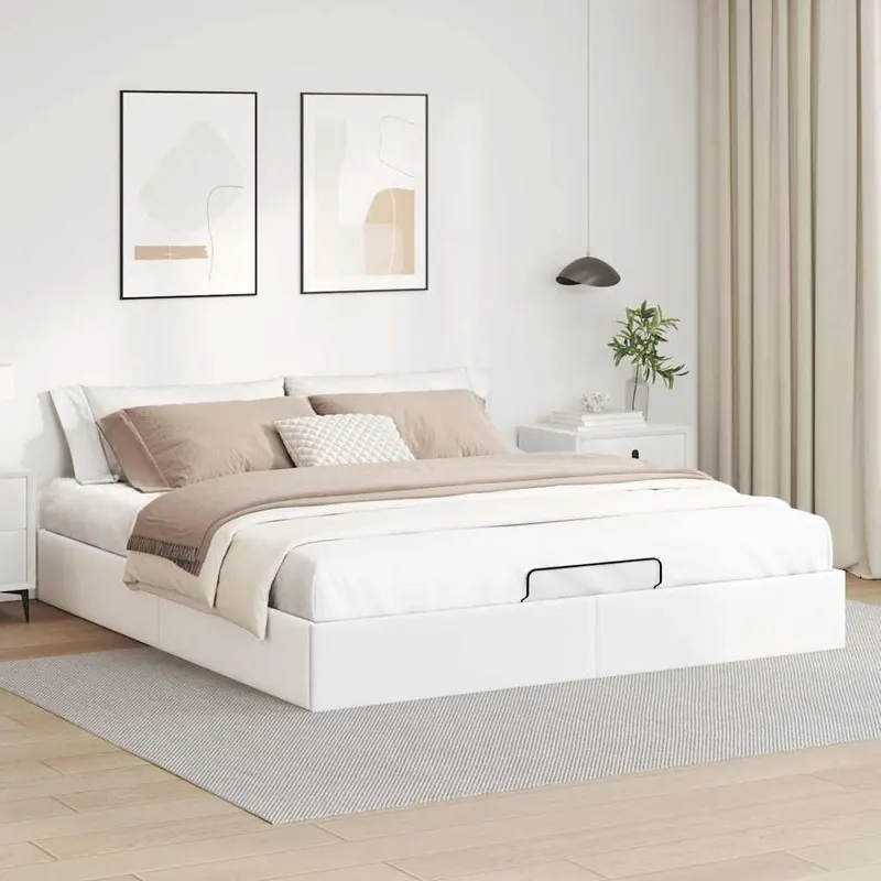 cadru de pat otoman fara saltea alb 160x200cm piele artificiala
