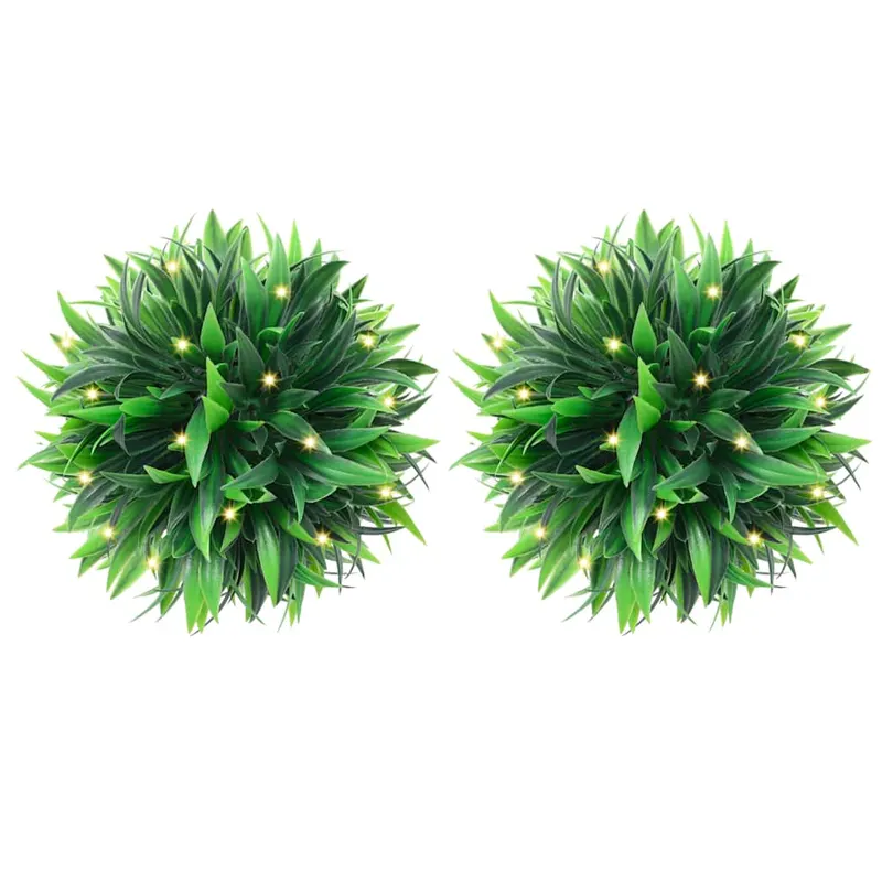 mingi artificiale din lemn de cimis cu lumini led 2 buc verde
