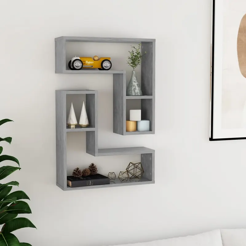 rafturi de perete, 2 buc., gri beton, 50x15x50 cm, pal