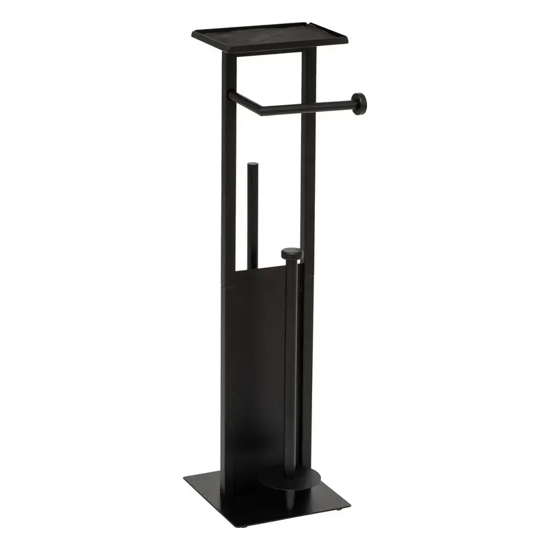 Suport hartie igienica 5Five Glass cu rezerva si perie, otel, 28x18x62 cm, negru