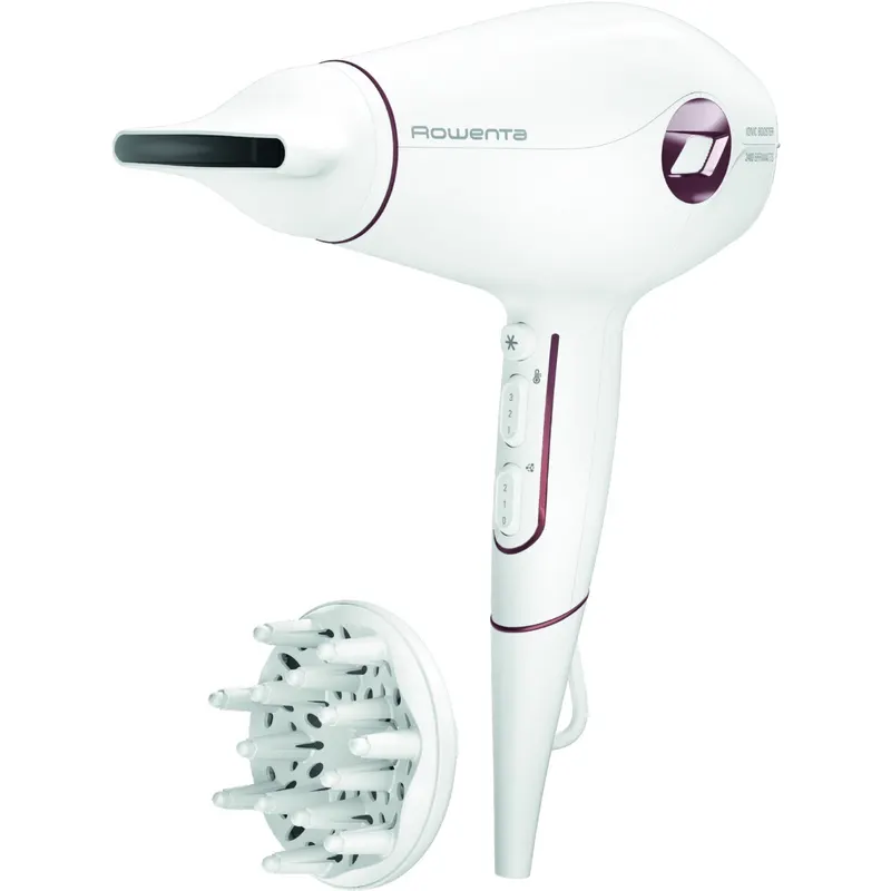 Uscator de par Rowenta Volumizer CV6135F0, 1800 W, 2 trepte de viteza, 3 trepte de temperatura, jet de aer rece, 1 concentrator, alb 1 diffuser, alb