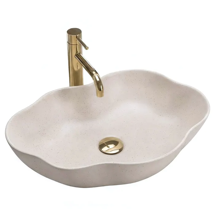Lavoar baie asimetric REA Pearl, bej imitatie piatra, 50,5 x 38 cm