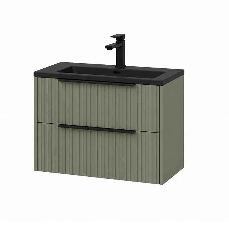 Mobilier lavoar suspendat Fluminia Istria 80, front riflat, 2 sertare soft close, salvia
