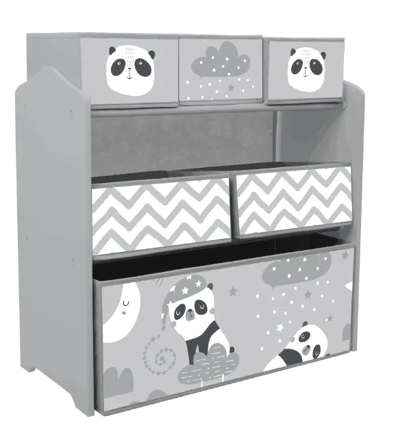 ZONEKIZ Raft Mobil pentru Jucării, Comodă cu 6 Rafturi Detașabile din Material Textil, 63x30x66 cm, Gri