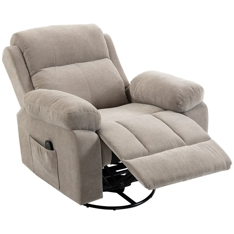 HOMCOM Fotoliu relax Fotoliu TV Fotoliu de masaj rotativ 360° cu încălzire, masaj, aspect chenille, bej