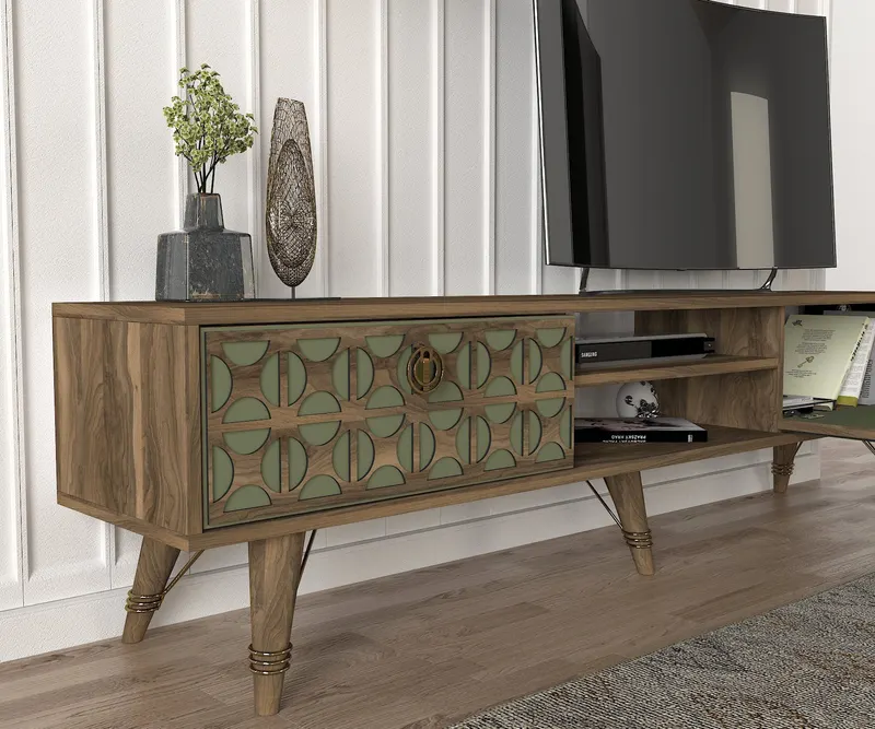 Comodă TV Valente (TV Sehpası), Nuc, 180x30x46 cm - Nuc