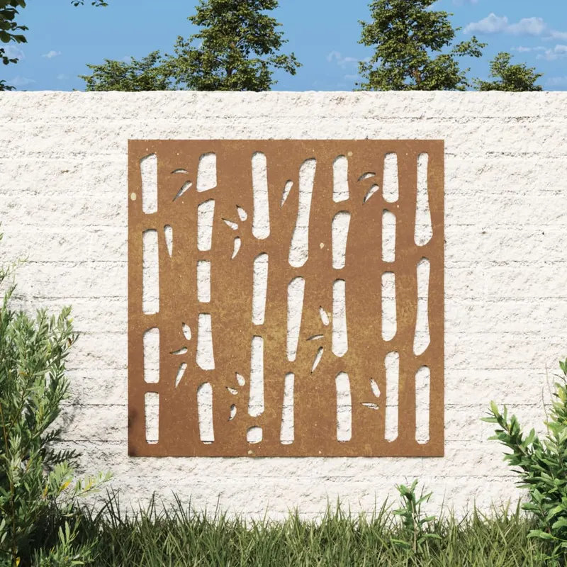 decor perete de gradina 55x55 cm design bambus otel corten