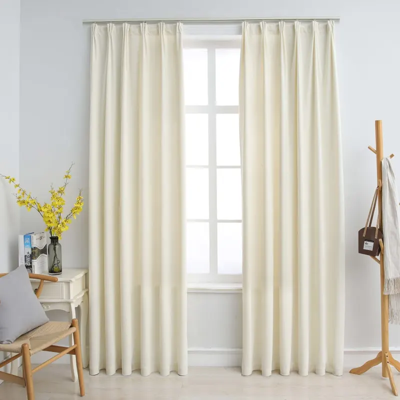 draperii opace cu carlige, 2 buc., crem, 140x175 cm, catifea