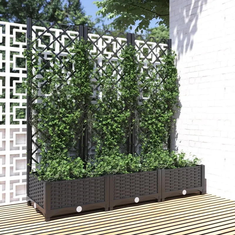 jardiniera de gradina cu spalier negru, 120x40x121,5 cm, pp