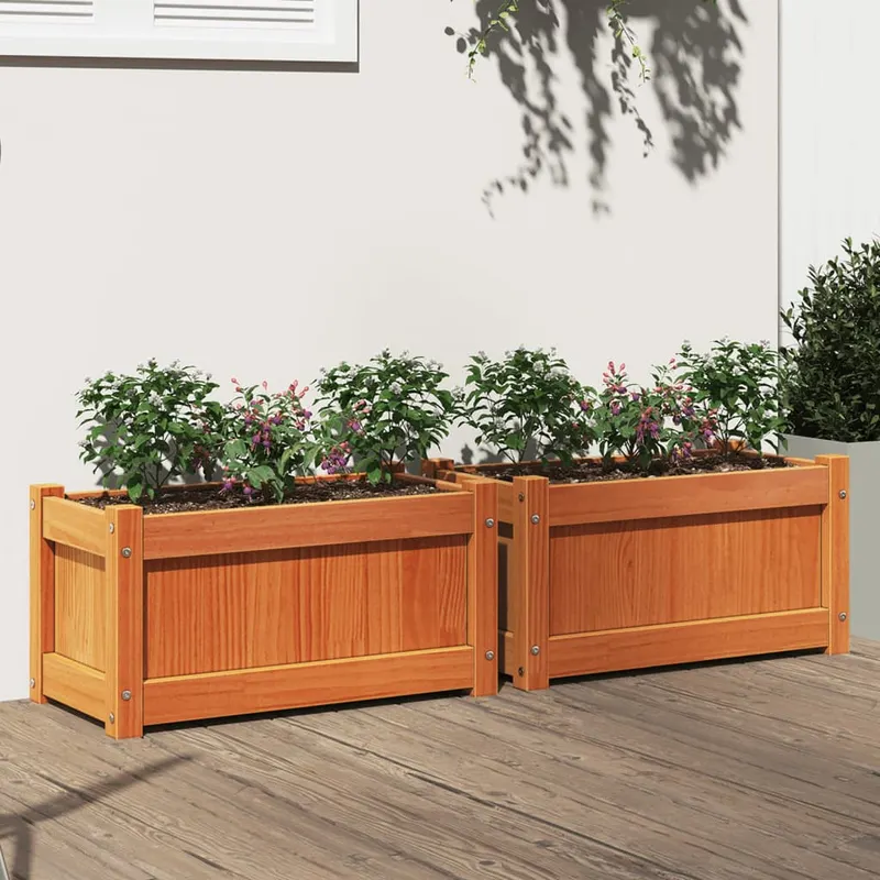 jardiniere de gradina, 2 buc., maro ceruit, lemn masiv de pin