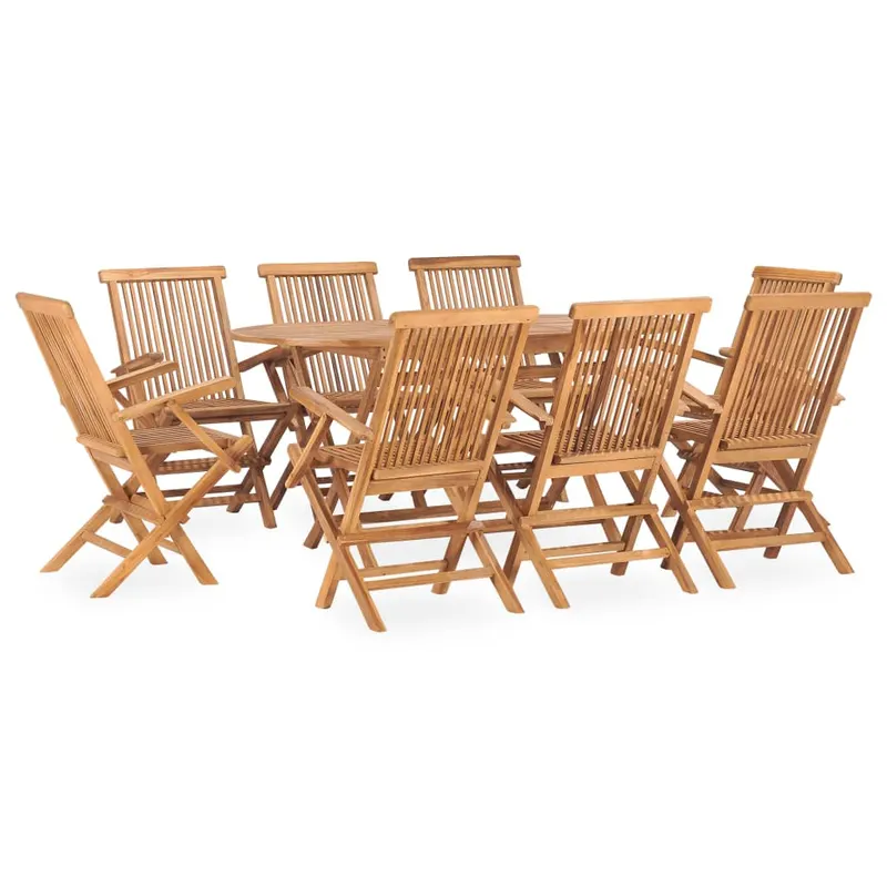 set mobilier de exterior pliabil, 9 piese, lemn masiv de tec