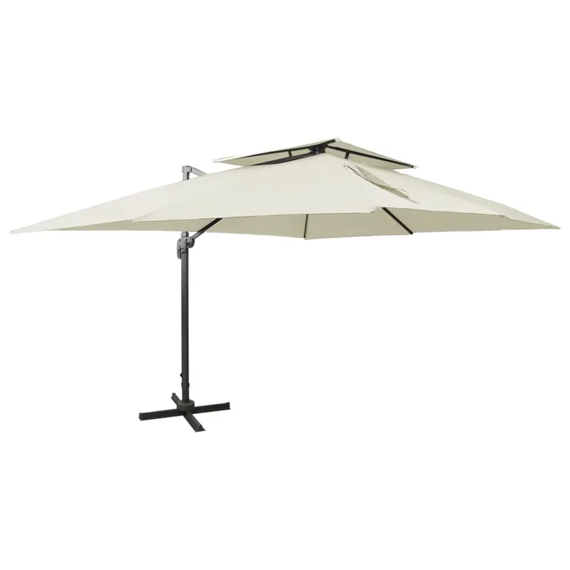 umbrela in consola cu invelis dublu, nisipiu, 400x300 cm