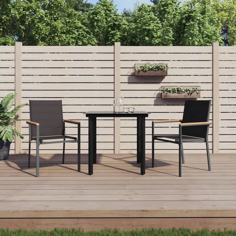 set mobilier de gradina, 3 piese, negru, textilena si otel
