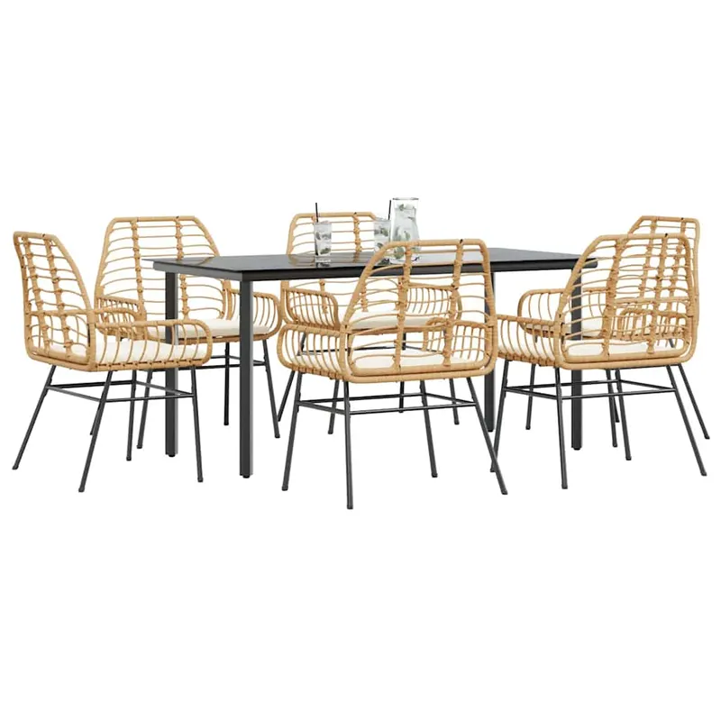 set de sufragerie de gradina de 7 piese sticla poliratan maro