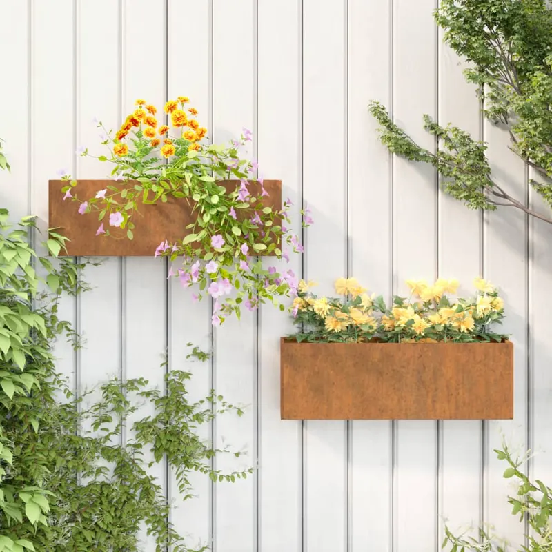 jardiniere de perete, 2 buc., ruginiu, 53x10x17 cm, otel corten