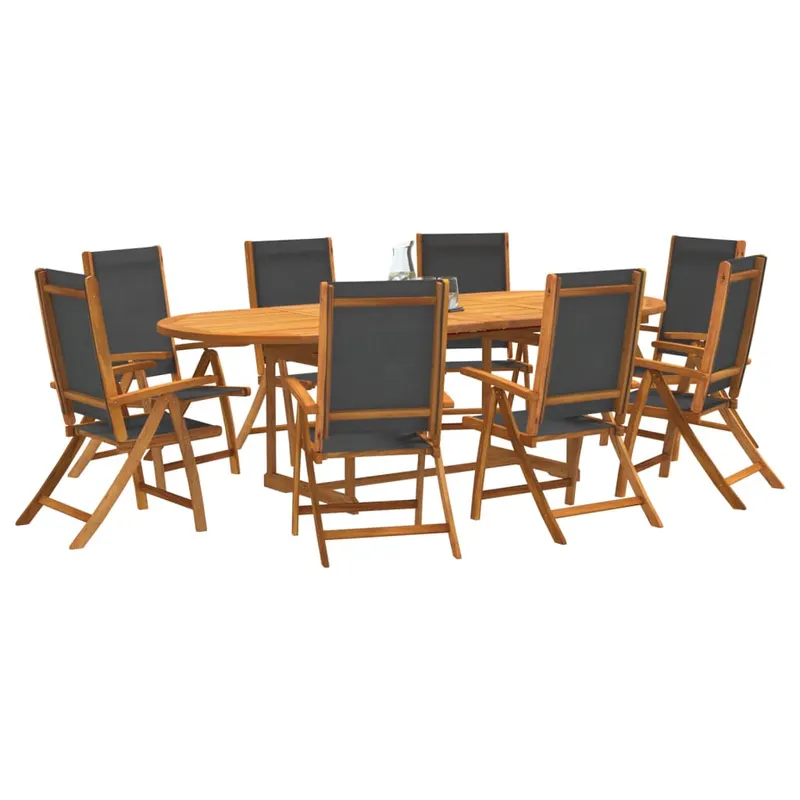 set mobilier de gradina, 9 piese, lemn masiv acacia/textilena