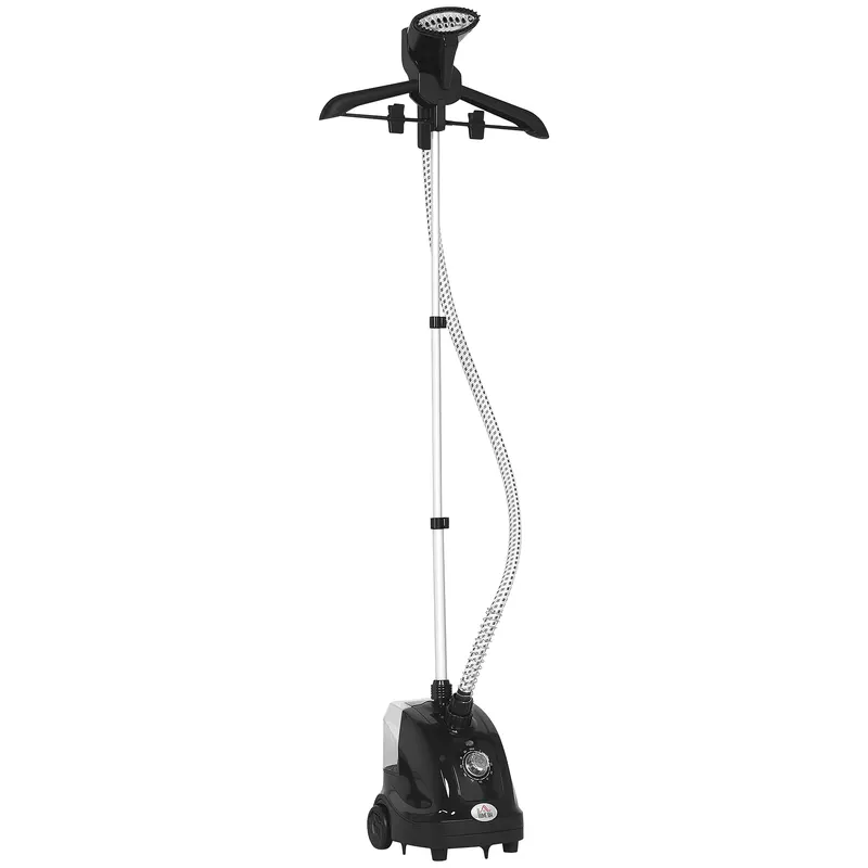 HOMCOM Aparat de Călcat Vertical cu Abur 1.4L cu Bară Extensibilă și 2 Roți Negru