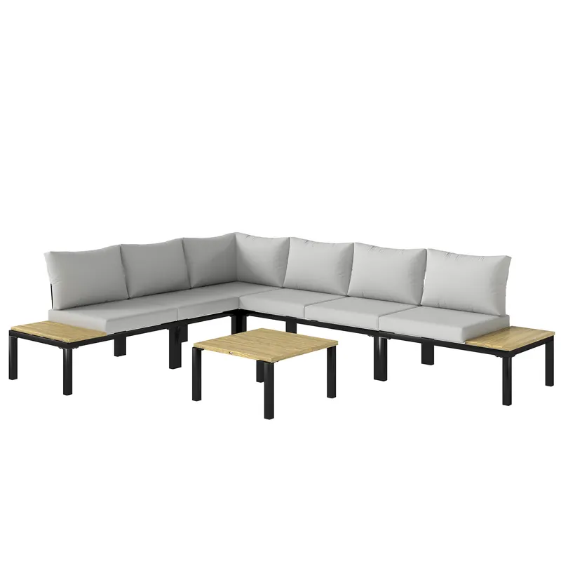 Outsunny Set de grădină modular 6 piese Set canapea exterior transformabil într-un pat Masă de cafea și măsuțe laterale Gri