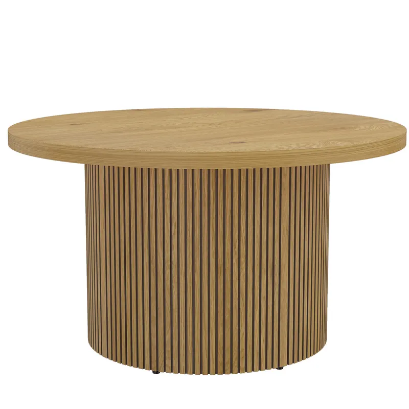 HOMCOM Masă de cafea rotundă din lemn, masă de living cu picior canelat, stil modern, aspect lemn natural