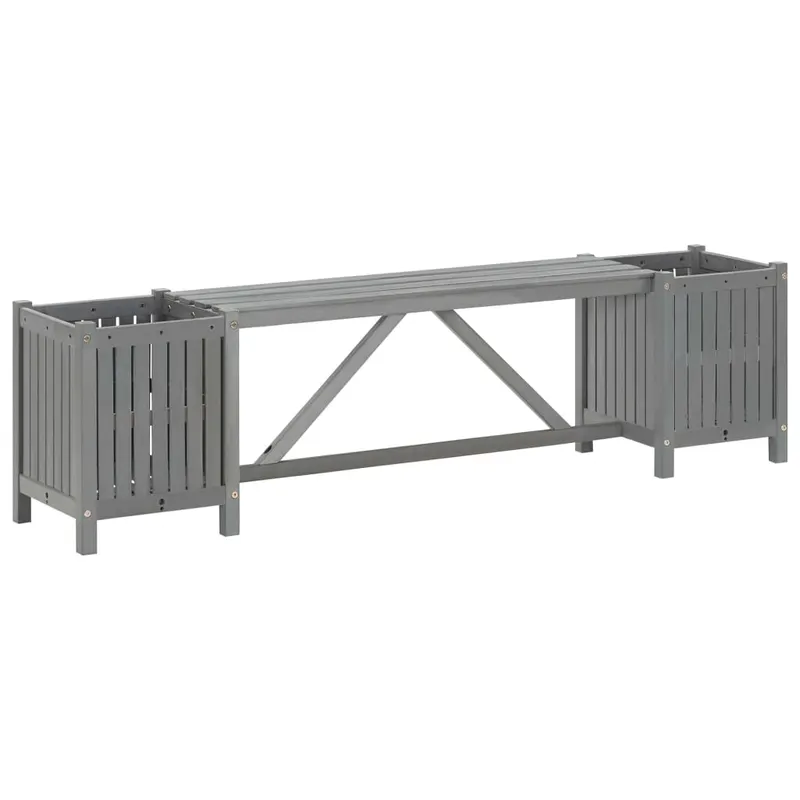 banca de gradina cu 2 jardiniere, 150 cm, gri, lemn de acacia