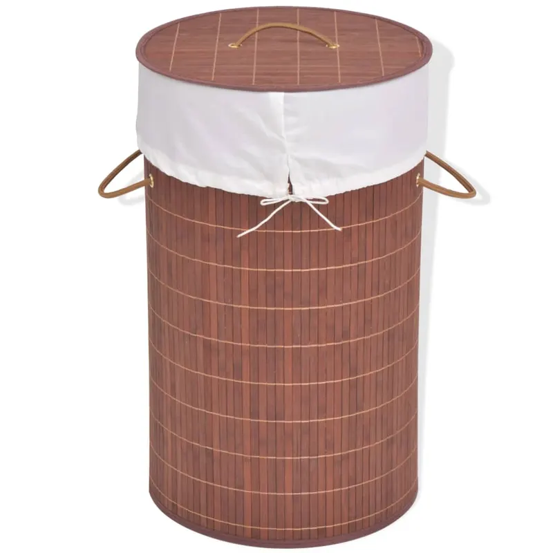 cos de rufe din bambus, rotund, maro
