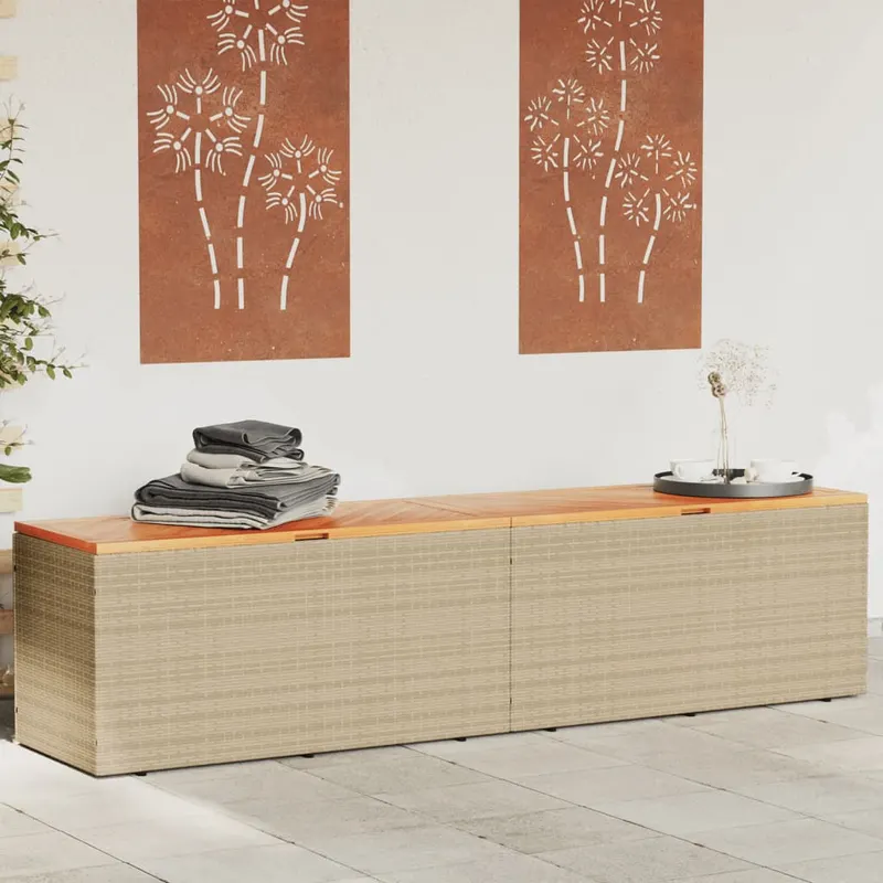 cutie depozitare gradina bej 220x50x54 cm lemn acacia poliratan