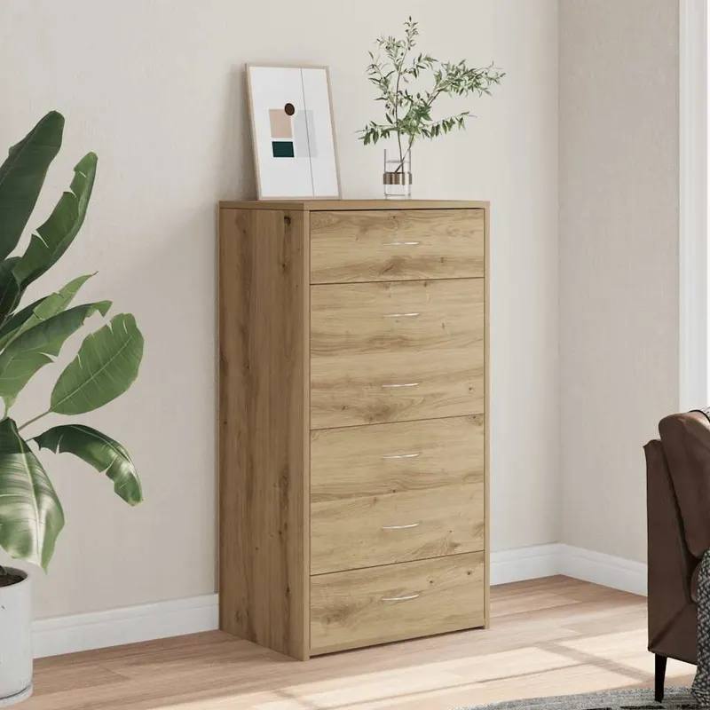 servanta cu 6 sertare, stejar artizanal, 50 x 34 x 96 cm, pal