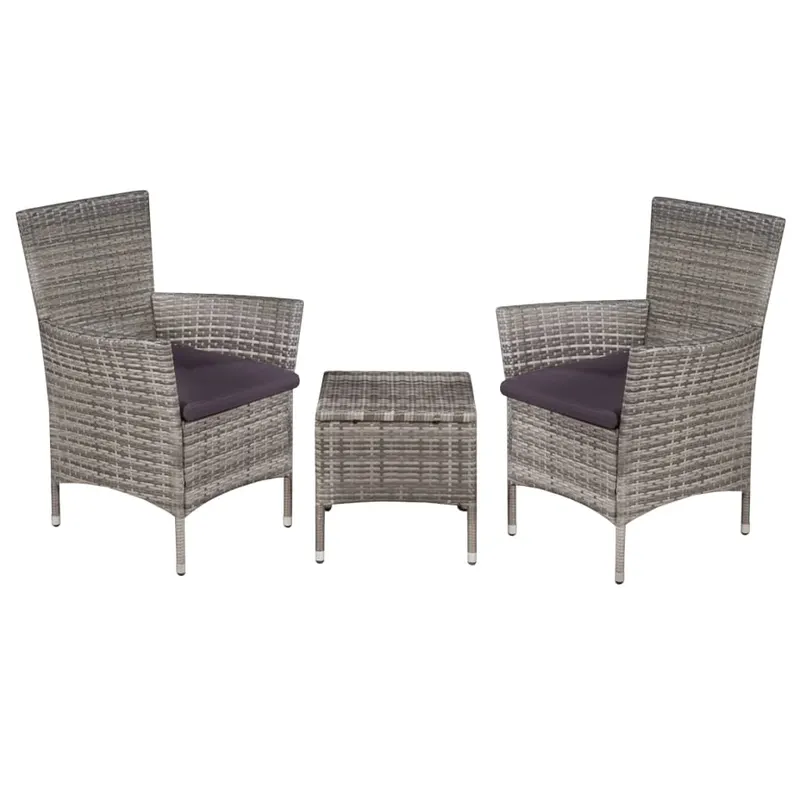 set mobilier bistro, 3 piese, gri, poliratan