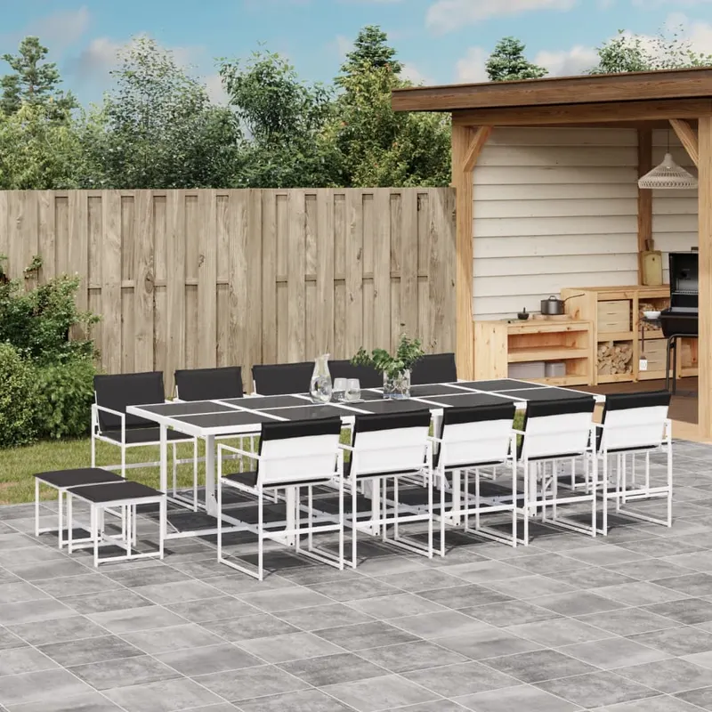 set mobilier de gradina, 15 piese, cu perne, alb, textilena
