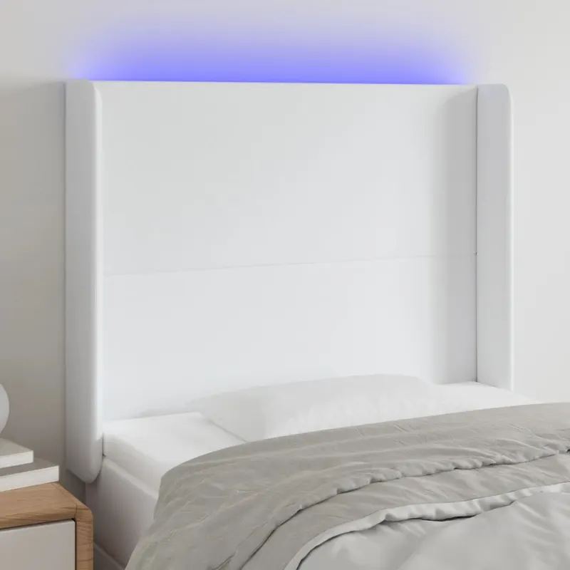 tablie de pat cu led, alb, 93x16x118/128 cm, piele ecologica